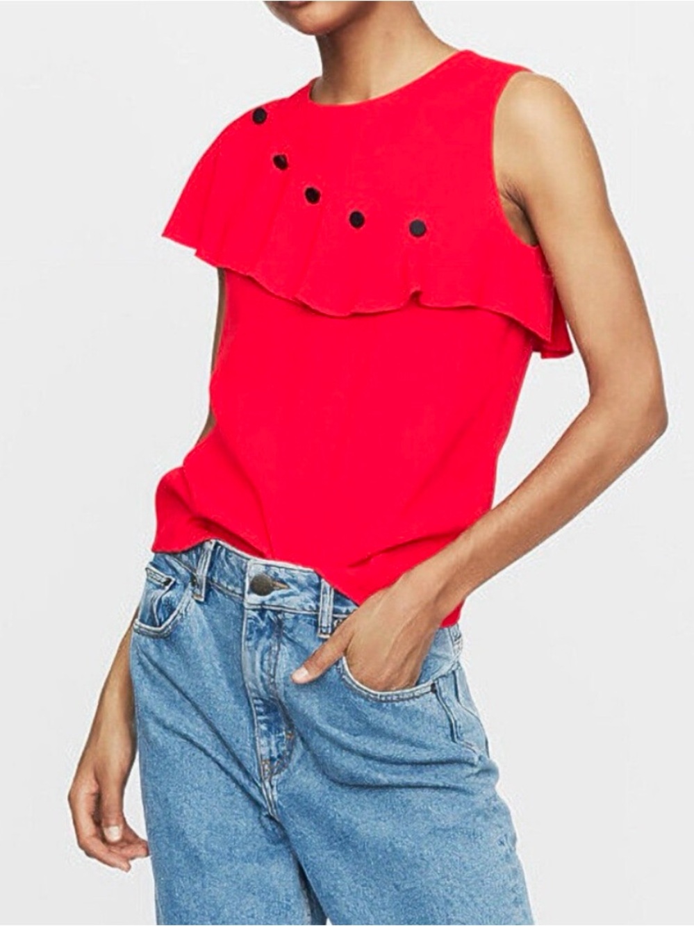 Maje NWT Red Ruffle Crepe Top with Buttons SIZE 1